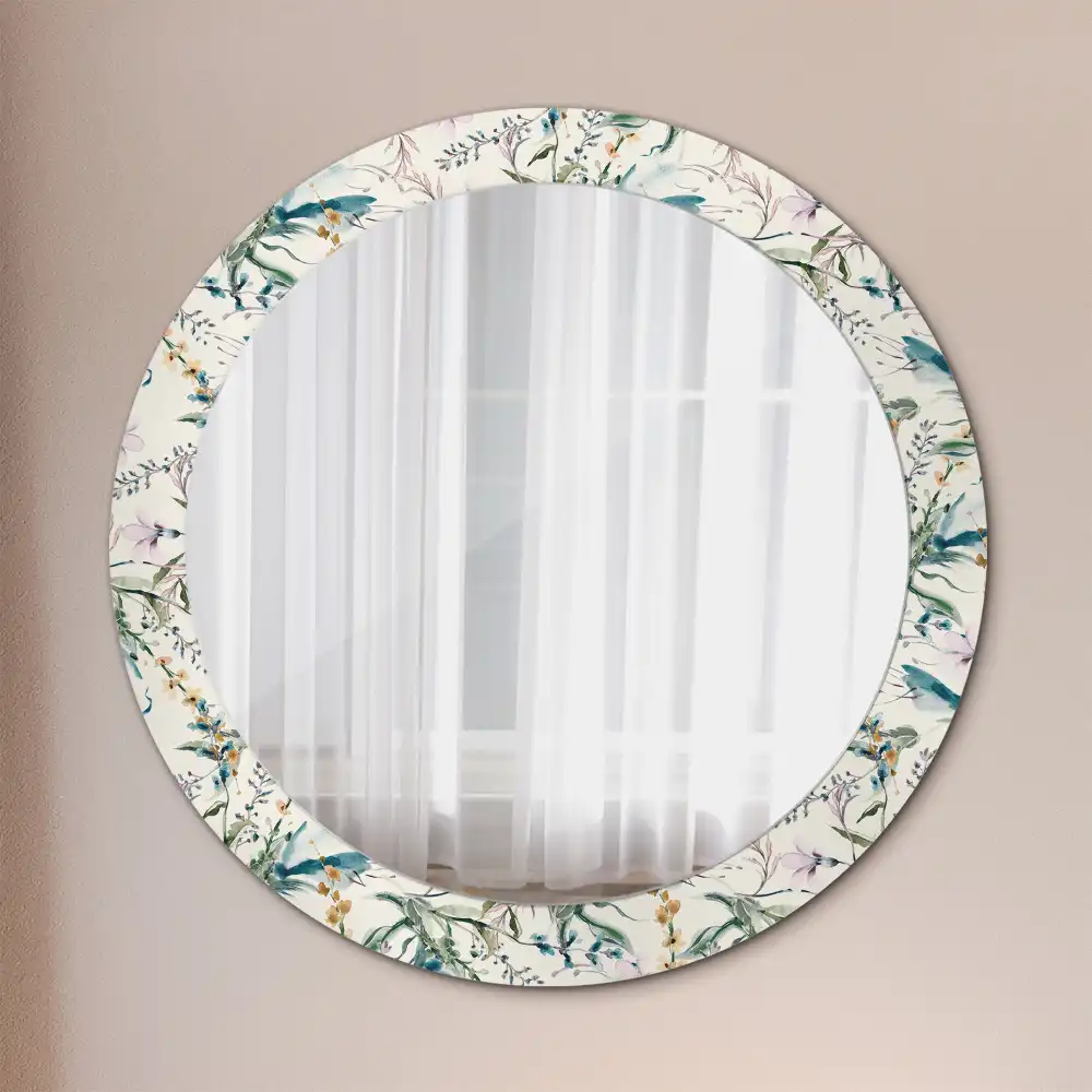Round printed mirror Watercolor flowers