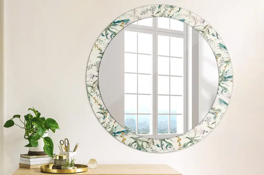 Round printed mirror Watercolor flowers