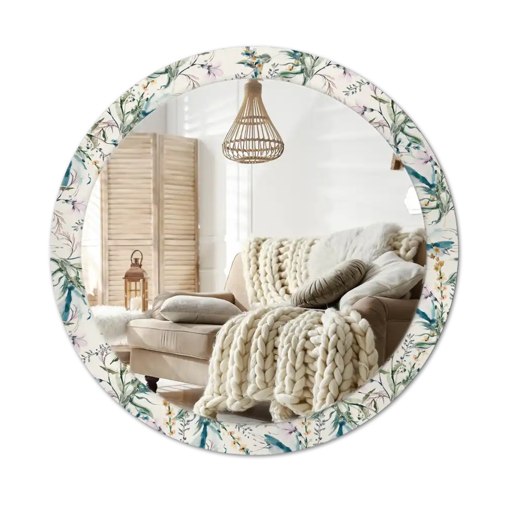 Round printed mirror Watercolor flowers