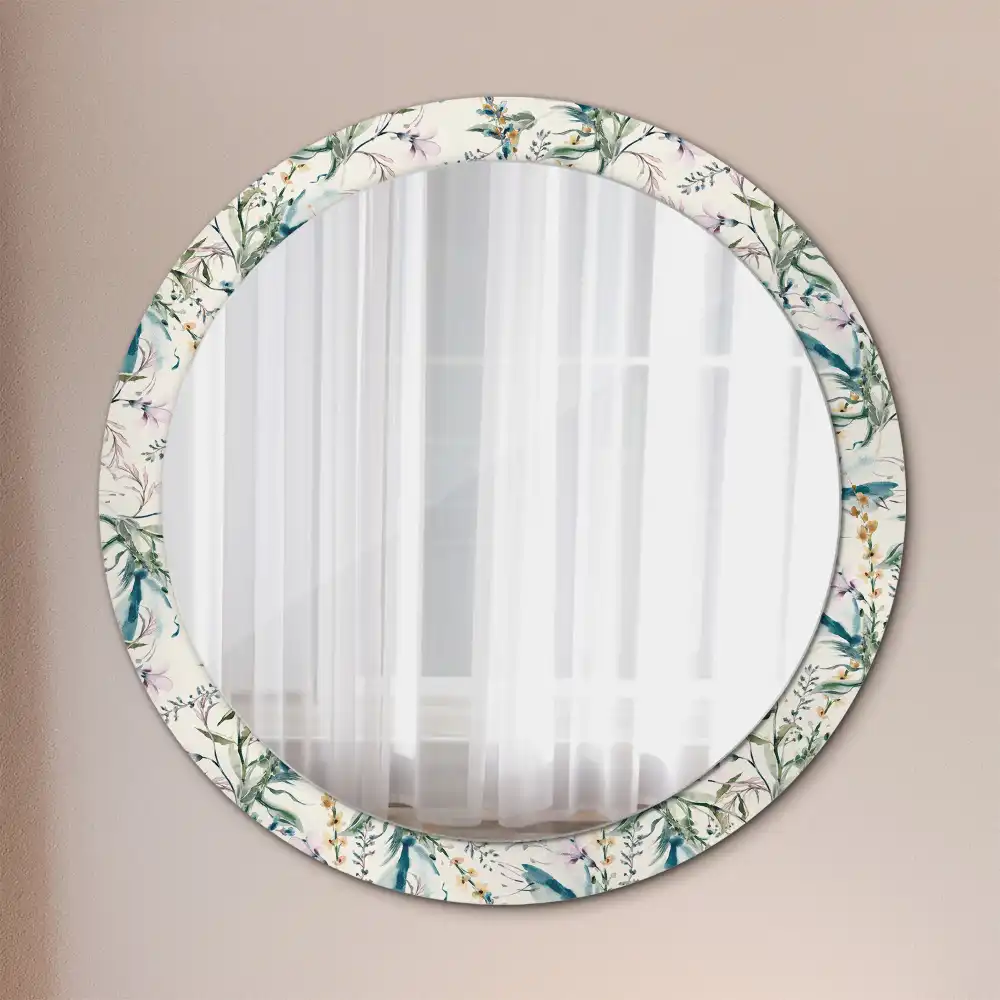 Round printed mirror Watercolor flowers
