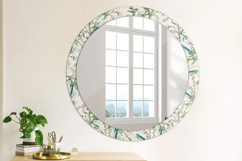 Round printed mirror Watercolor flowers