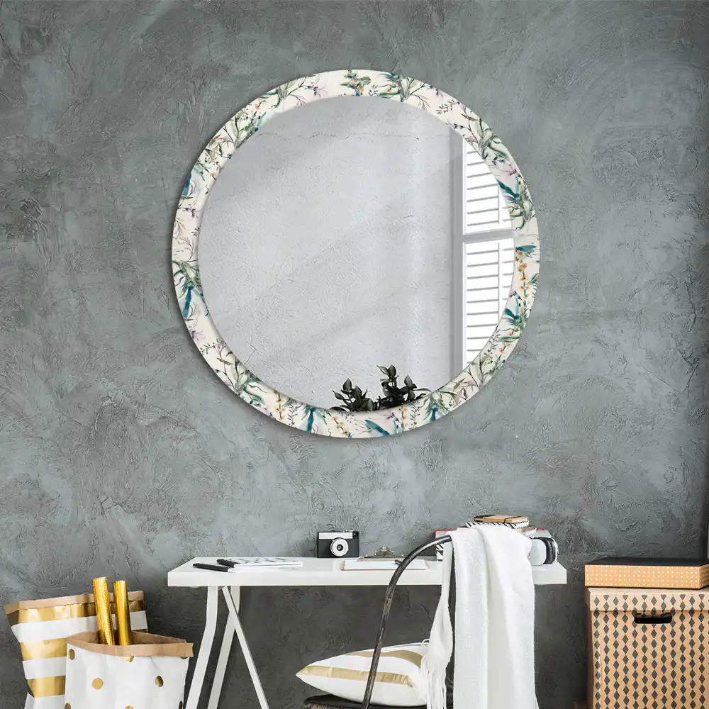 Round printed mirror Watercolor flowers