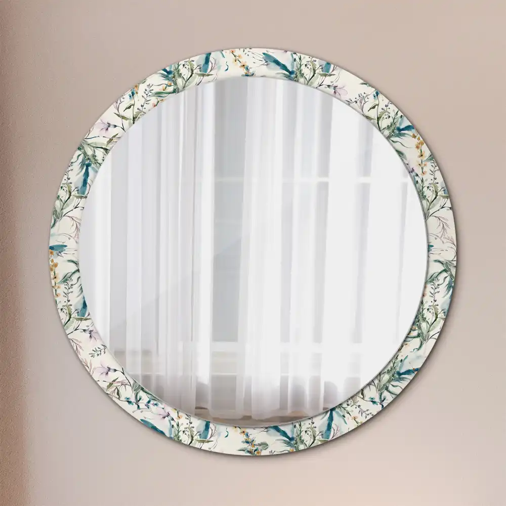Round printed mirror Watercolor flowers