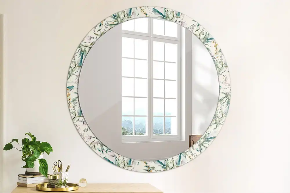 Round printed mirror Watercolor flowers