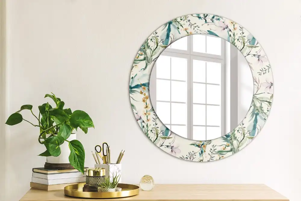 Round printed mirror Watercolor flowers
