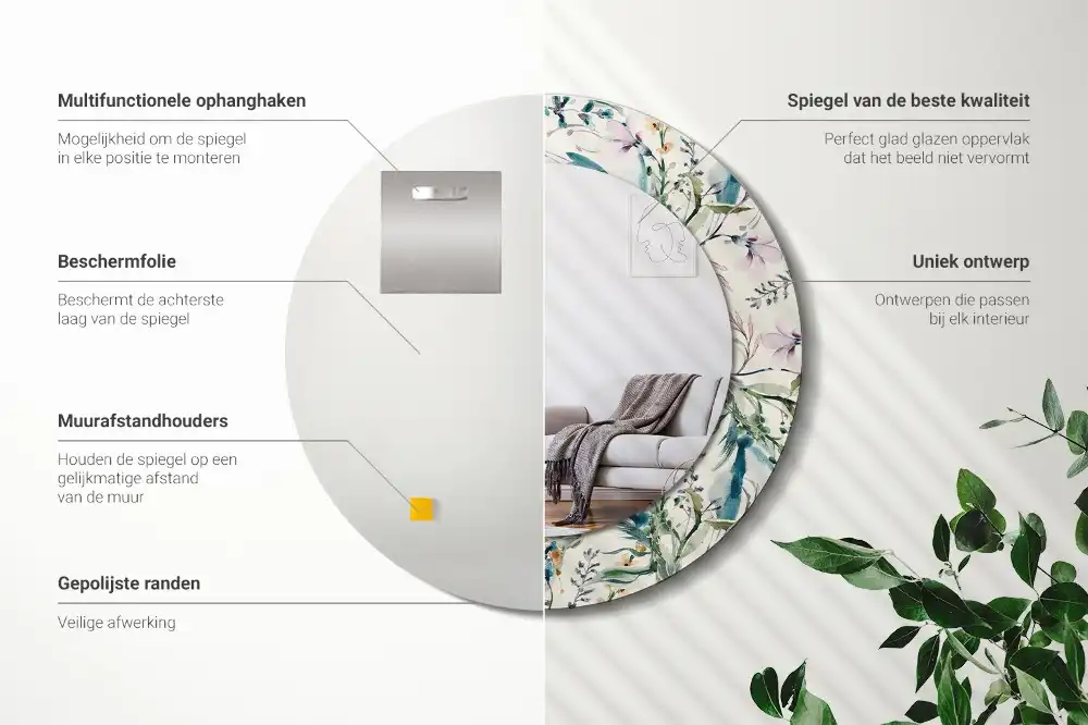 Round printed mirror Watercolor flowers
