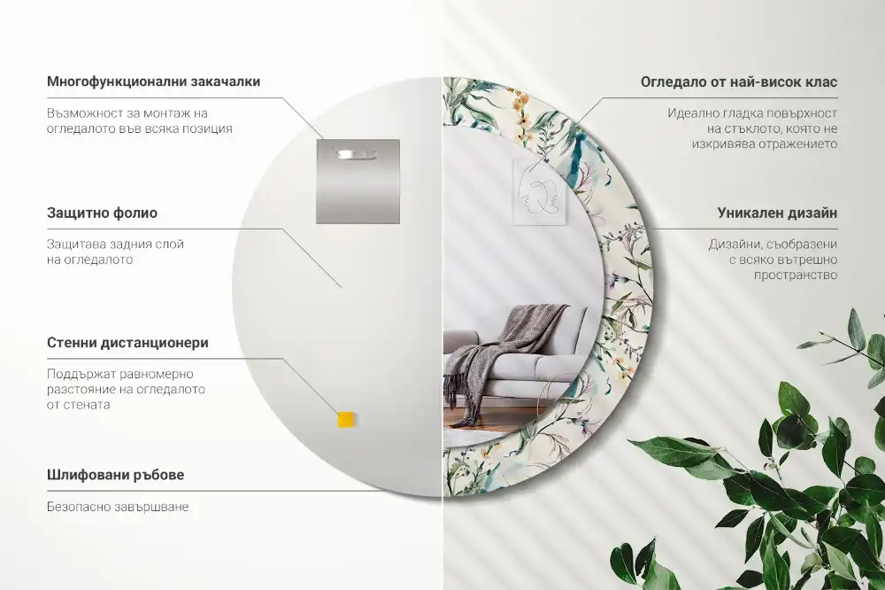 Round printed mirror Watercolor flowers