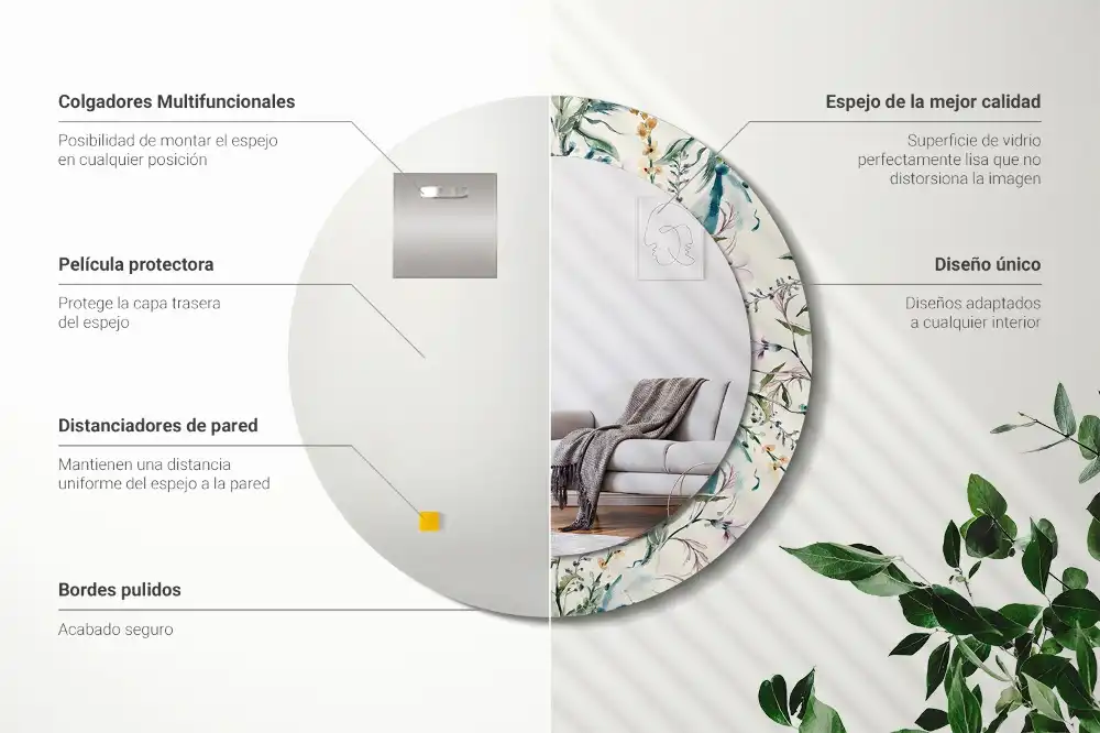 Round printed mirror Watercolor flowers