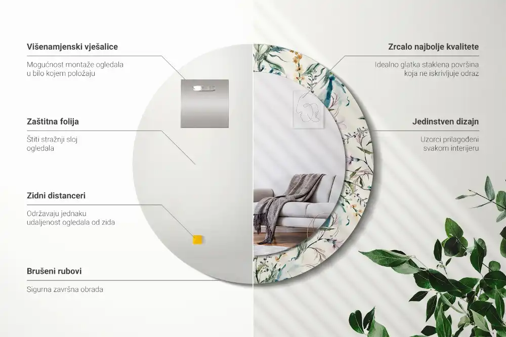 Round printed mirror Watercolor flowers