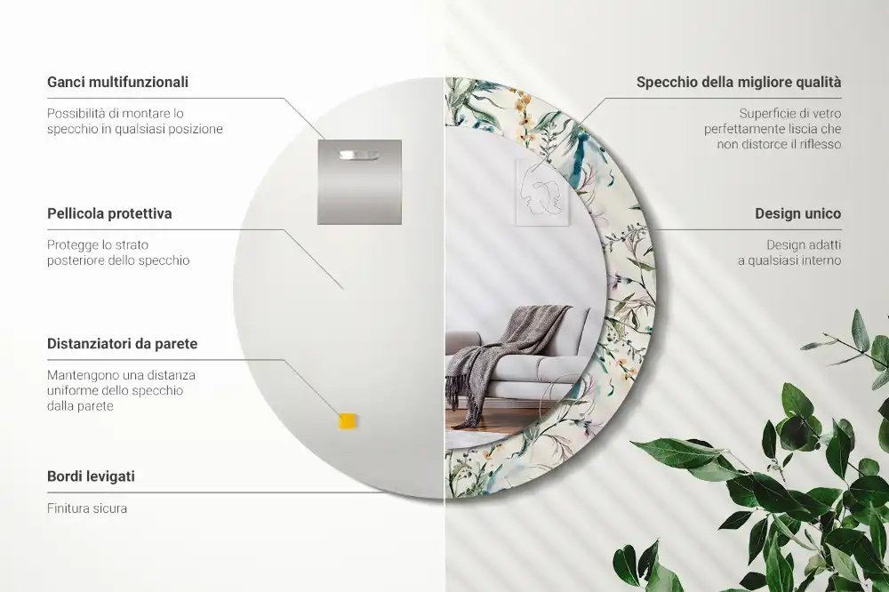 Round printed mirror Watercolor flowers