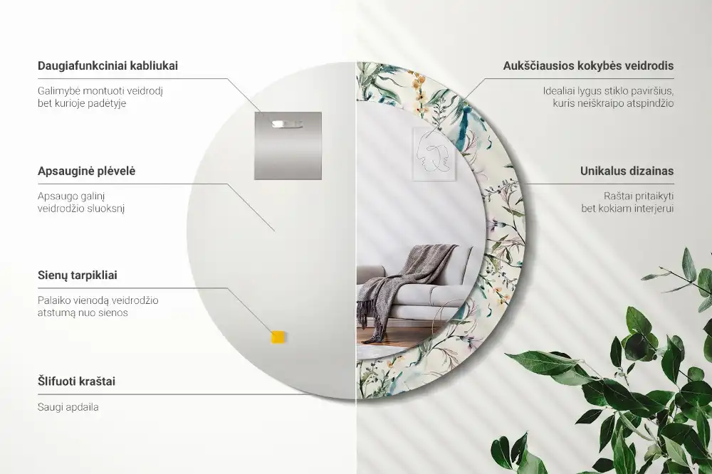 Round printed mirror Watercolor flowers