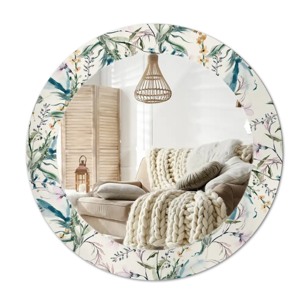 Round printed mirror Watercolor flowers