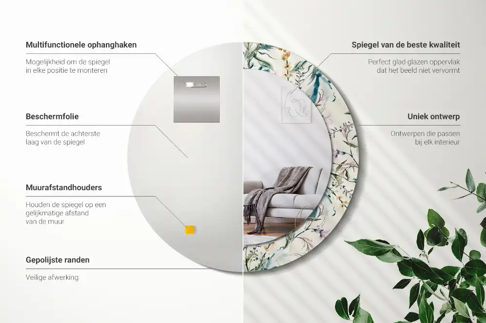 Round printed mirror Watercolor flowers