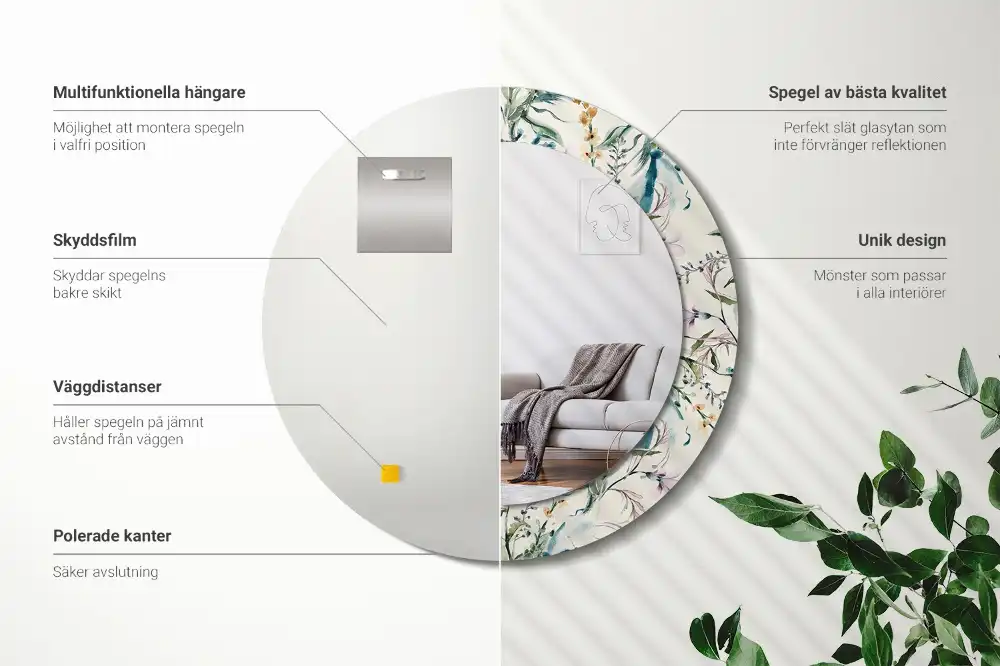 Round printed mirror Watercolor flowers