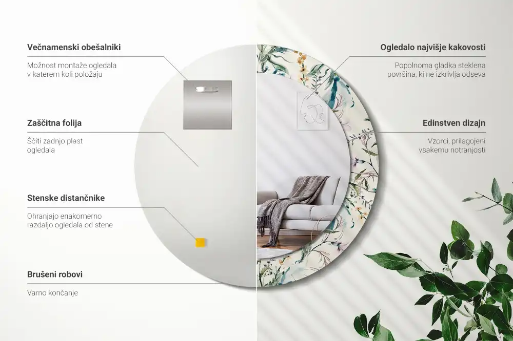 Round printed mirror Watercolor flowers