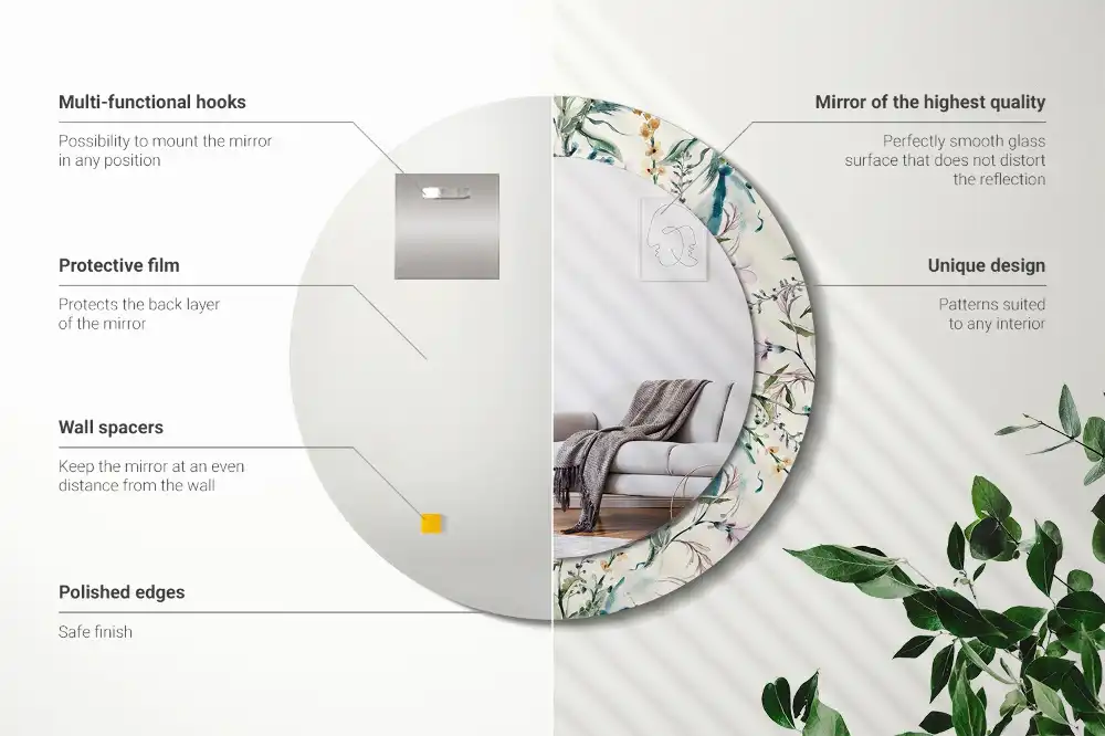 Round printed mirror Watercolor flowers