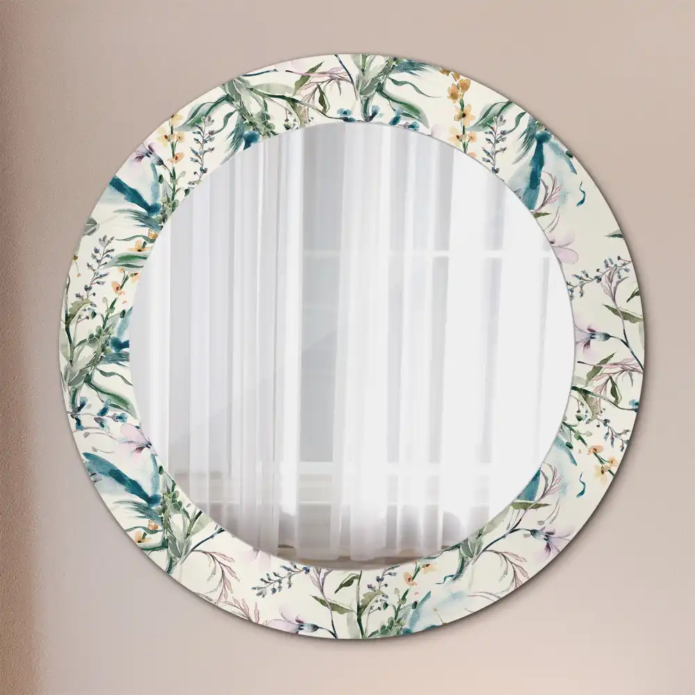 Round printed mirror Watercolor flowers