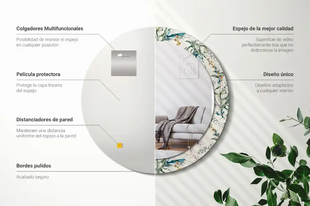 Round printed mirror Watercolor flowers