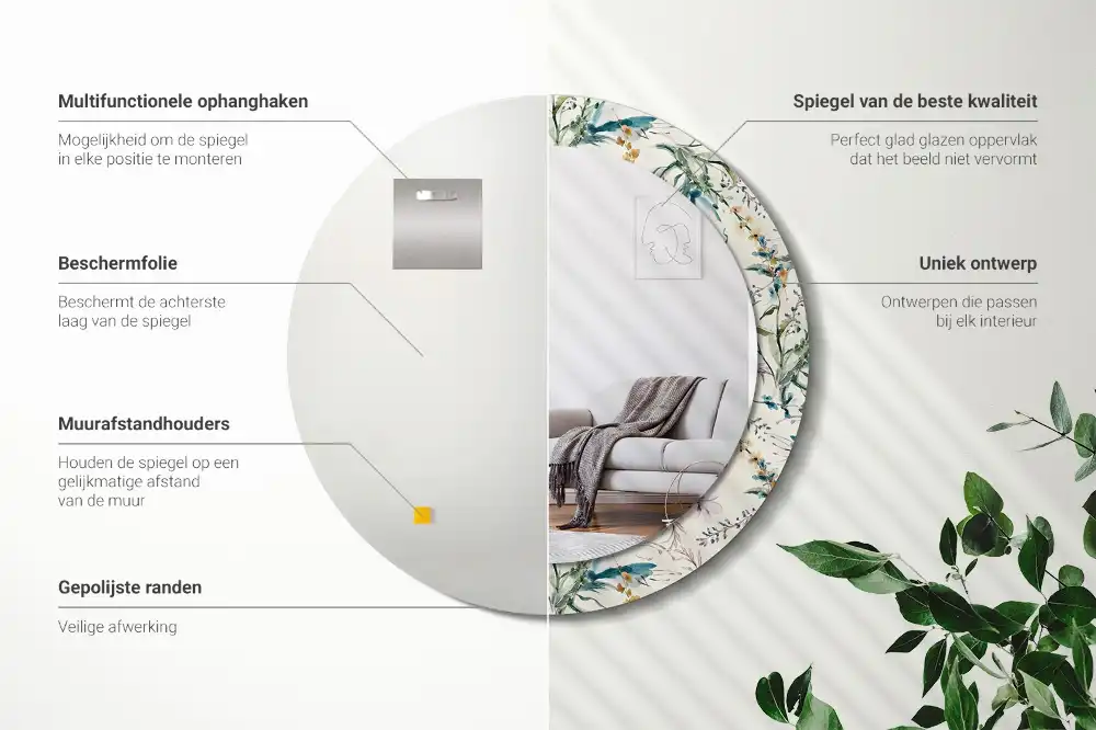 Round printed mirror Watercolor flowers