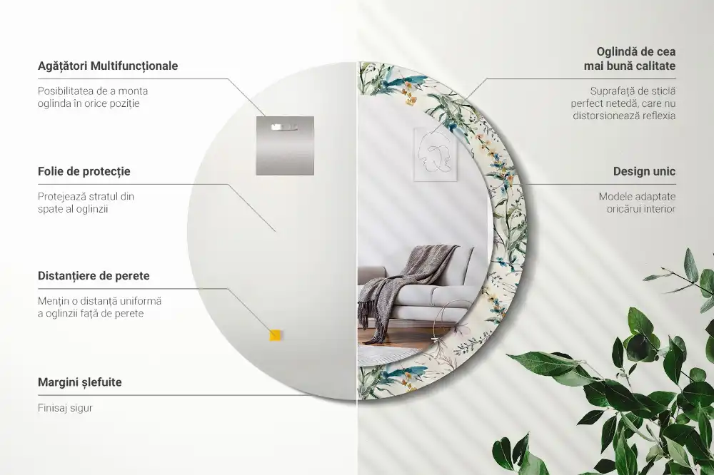 Round printed mirror Watercolor flowers