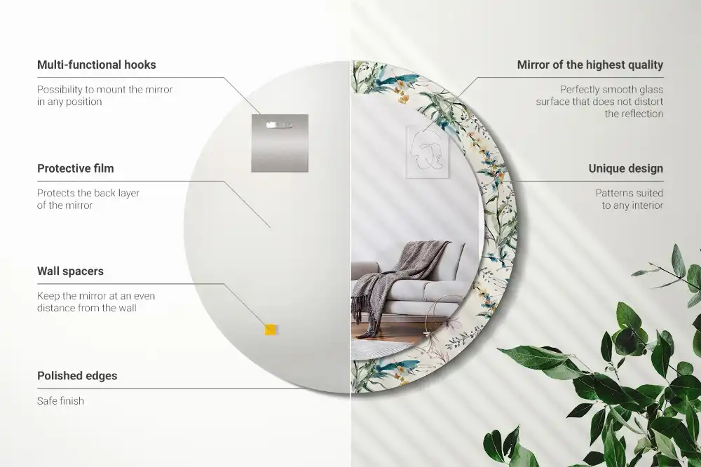 Round printed mirror Watercolor flowers