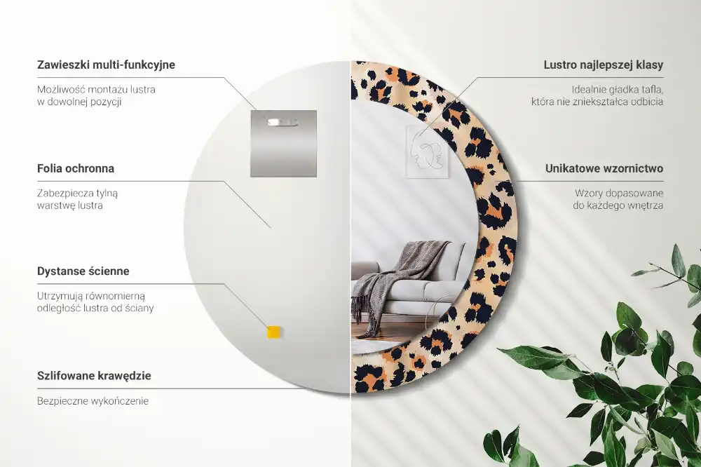 Round mirror frame with print Spotted pattern