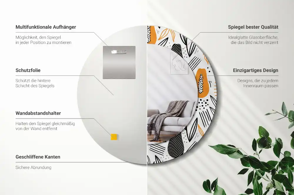 Round printed mirror Papayas