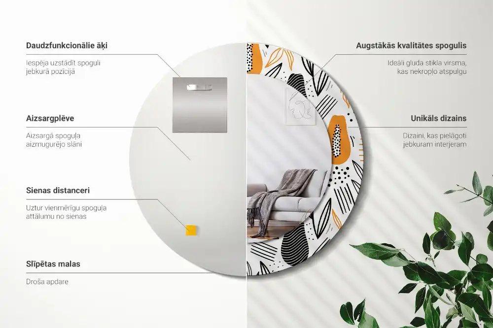 Round printed mirror Papayas