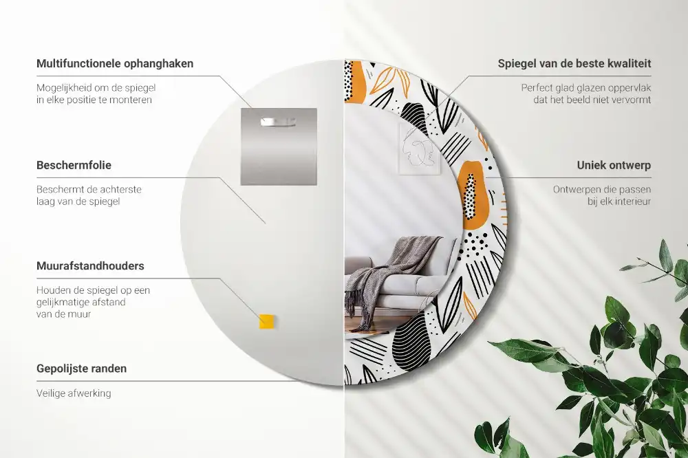 Round printed mirror Papayas