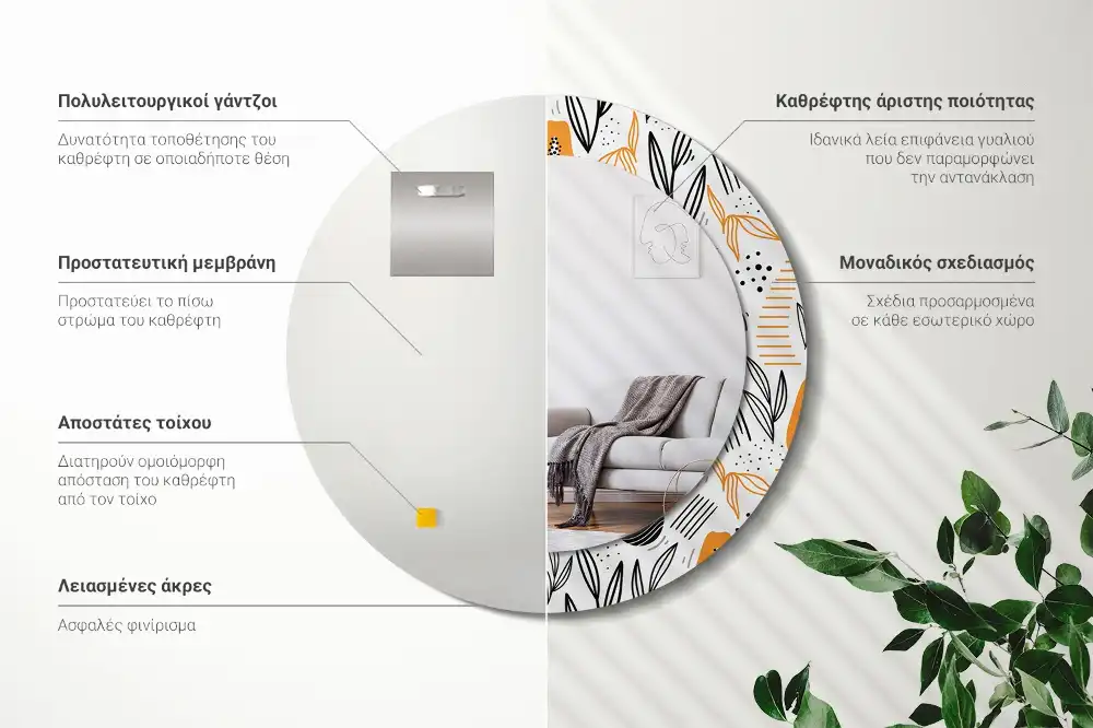 Round printed mirror Papayas