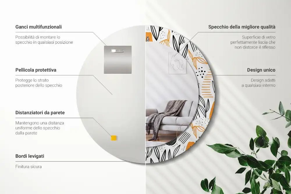 Round printed mirror Papayas