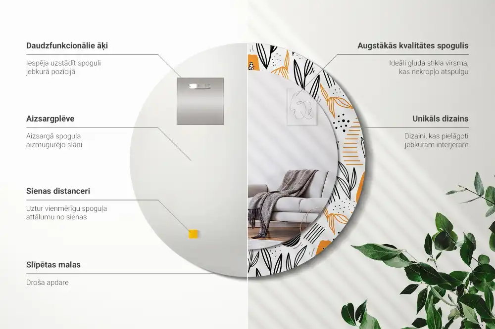 Round printed mirror Papayas