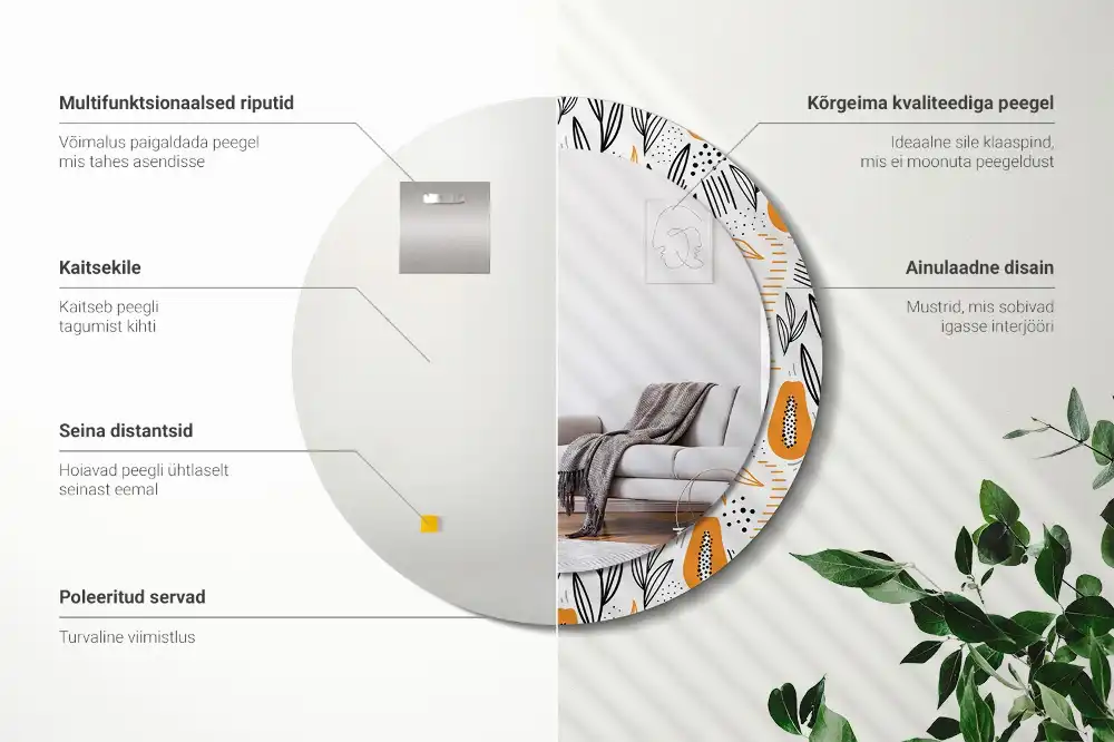 Round printed mirror Papayas