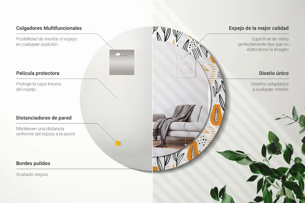 Round printed mirror Papayas