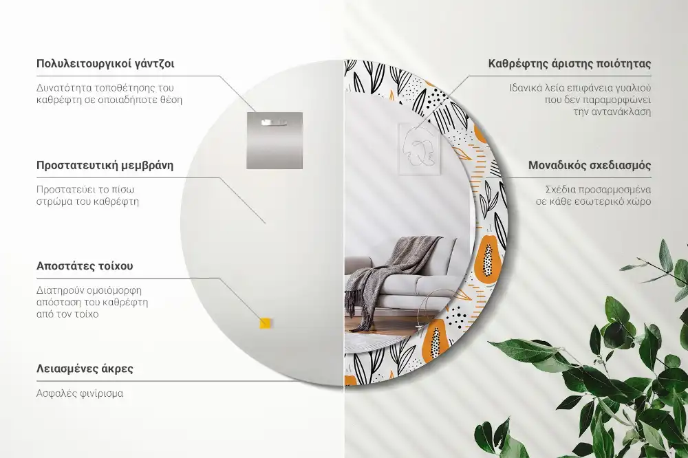 Round printed mirror Papayas