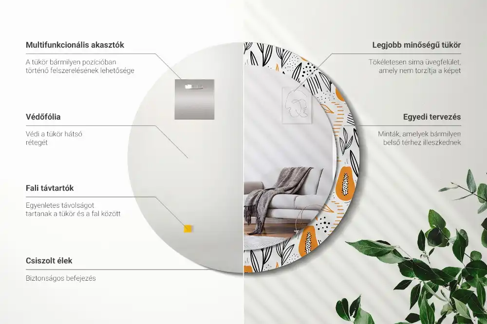 Round printed mirror Papayas