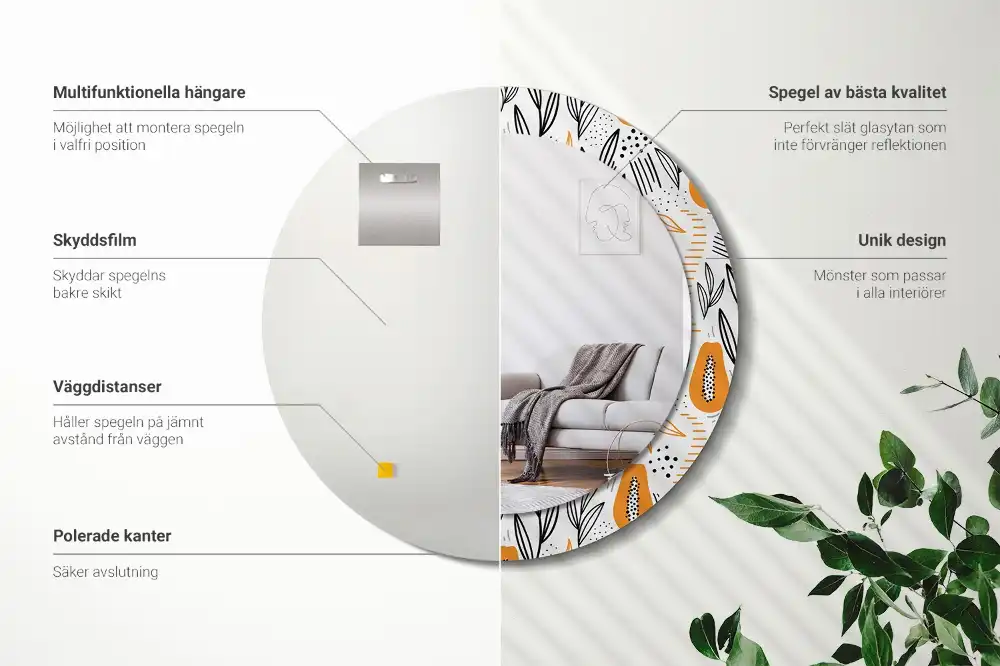 Round printed mirror Papayas