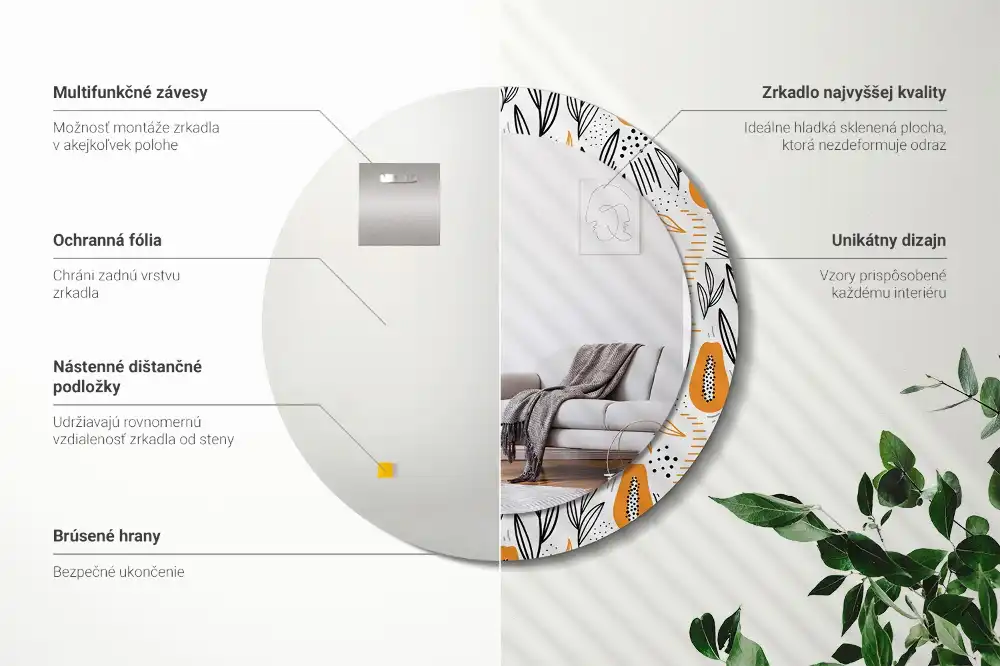 Round printed mirror Papayas