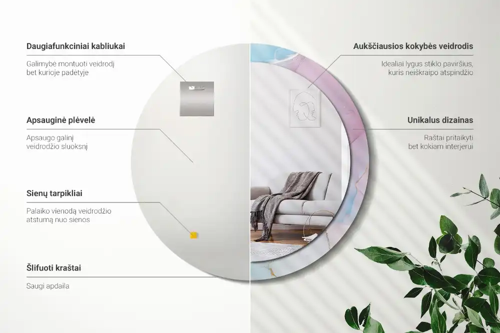 Round decorative mirror Marble style