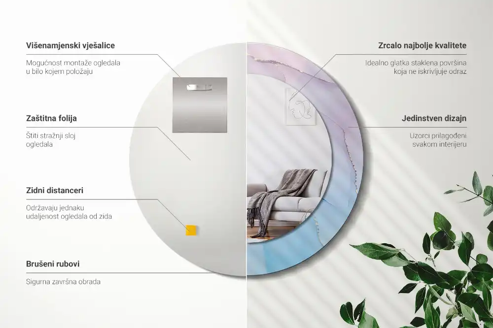 Round decorative mirror Marble style