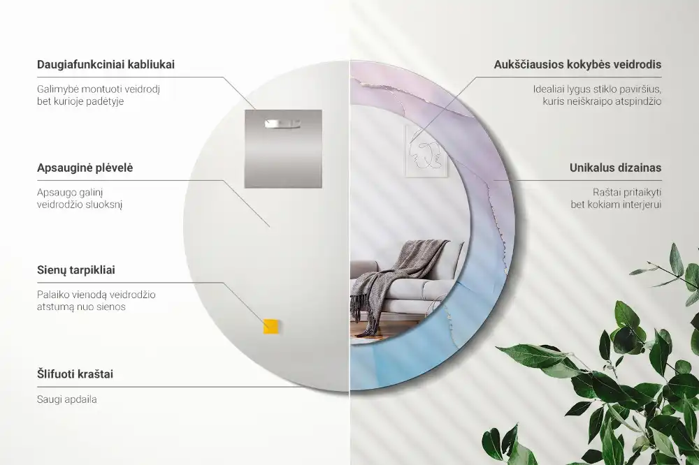 Round decorative mirror Marble style