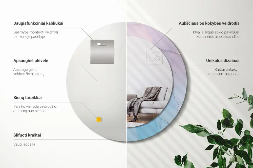 Round decorative mirror Marble style