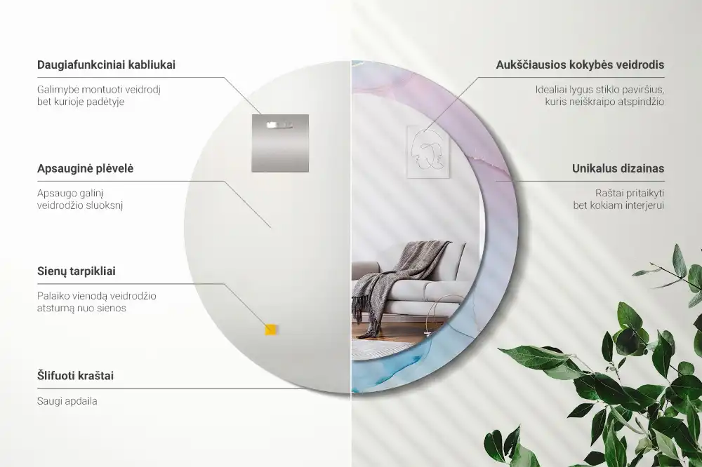 Round decorative mirror Marble style