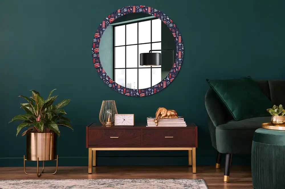 Round printed mirror London