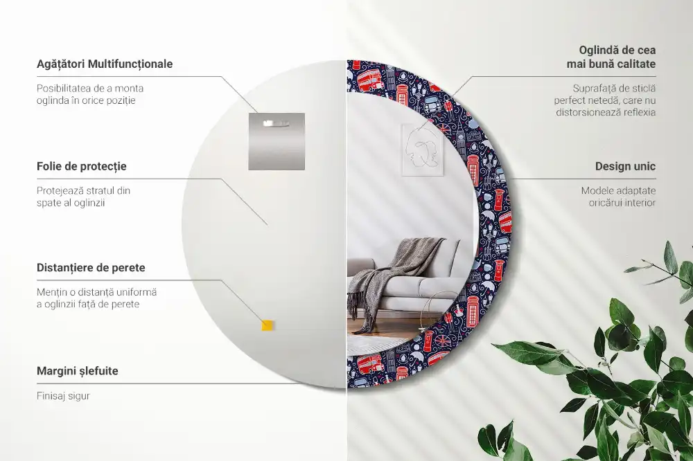 Round printed mirror London