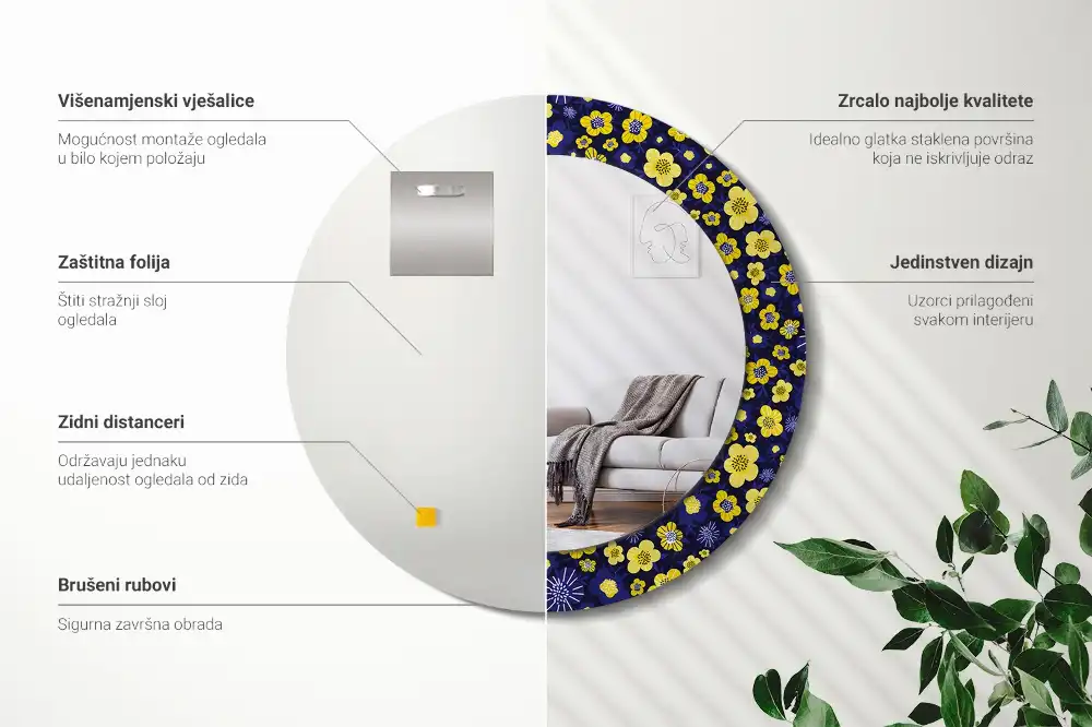 Round decorative mirror Little flowers