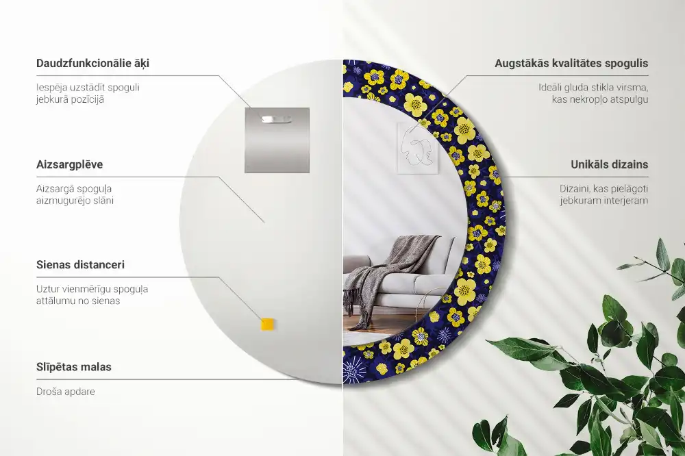 Round decorative mirror Little flowers