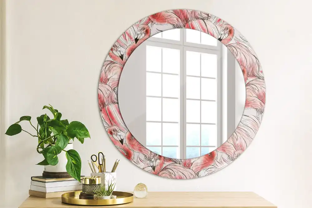 Round wall mirror decor Flamingos