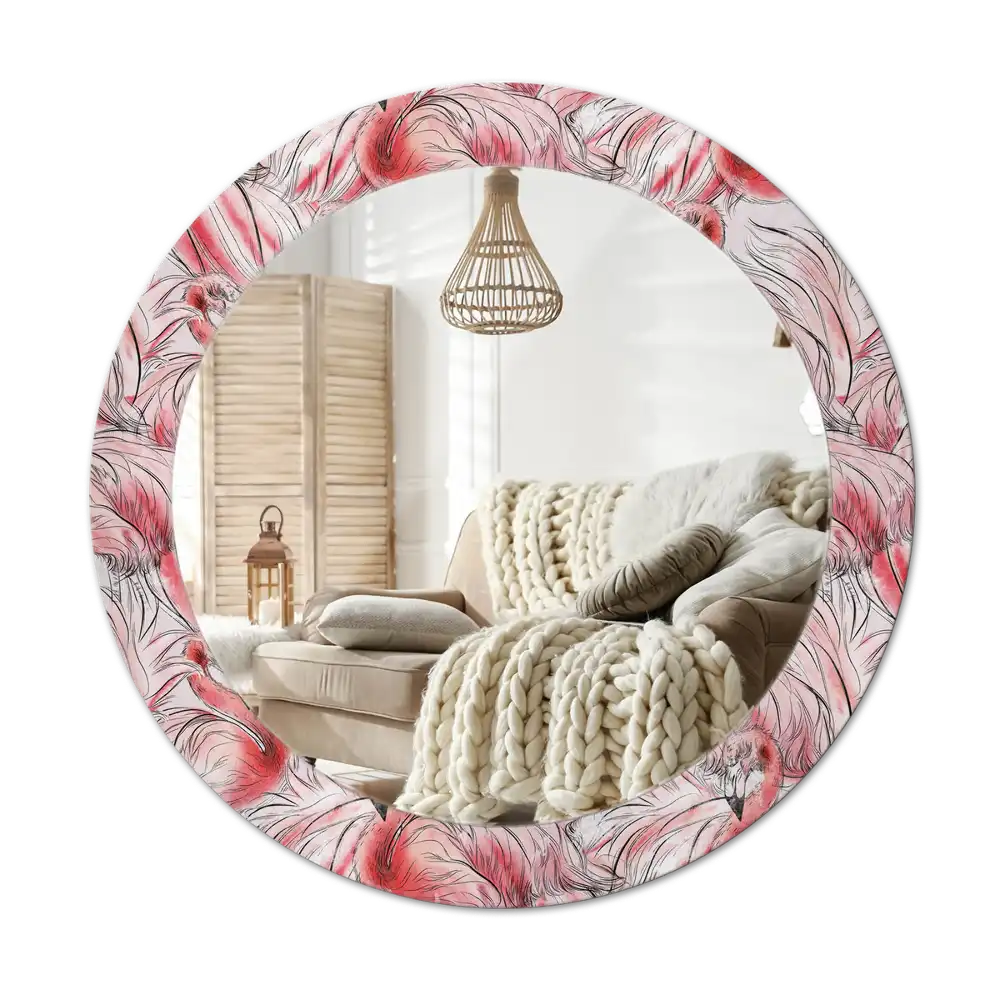 Round wall mirror decor Flamingos