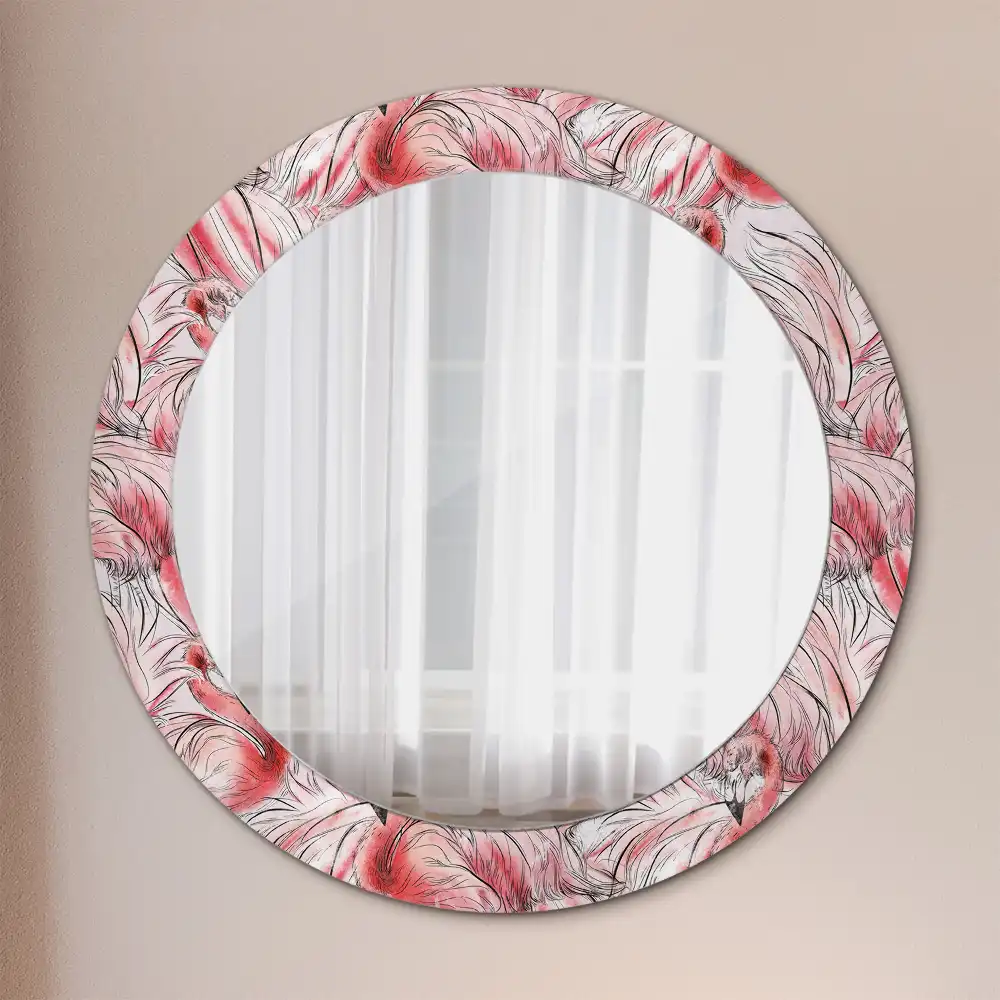 Round wall mirror decor Flamingos